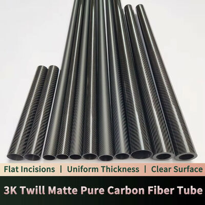 Round Carbon Fiber Tube 10x8x600MM, 10~50MM Available, 3K Roll Wrapped Twill Matte Finish